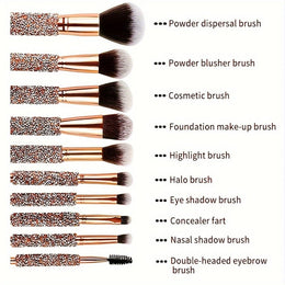 KissICON Golden 12-piece Makeup Brush Set Golden Rhinestone Makeup Brush Set – Pink Glitter