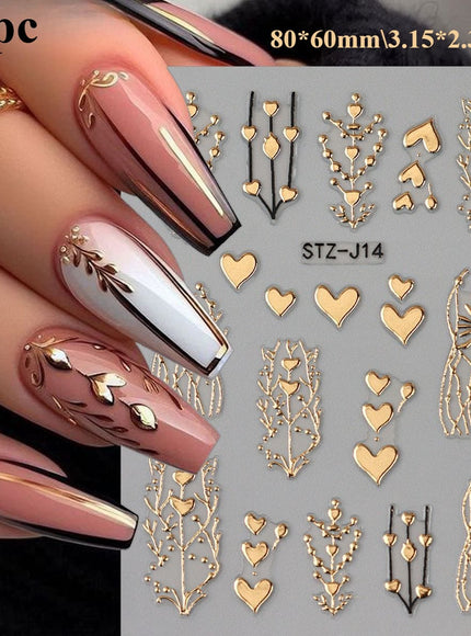 KissICON Golden(1pc) Golden Foil Heart 5D Nail Stickers - Self