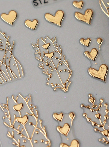 KissICON Golden(1pc) Golden Foil Heart 5D Nail Stickers - Self