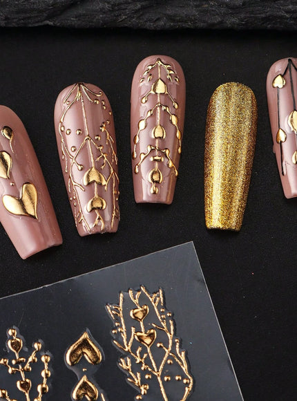 KissICON Golden(1pc) Golden Foil Heart 5D Nail Stickers - Self