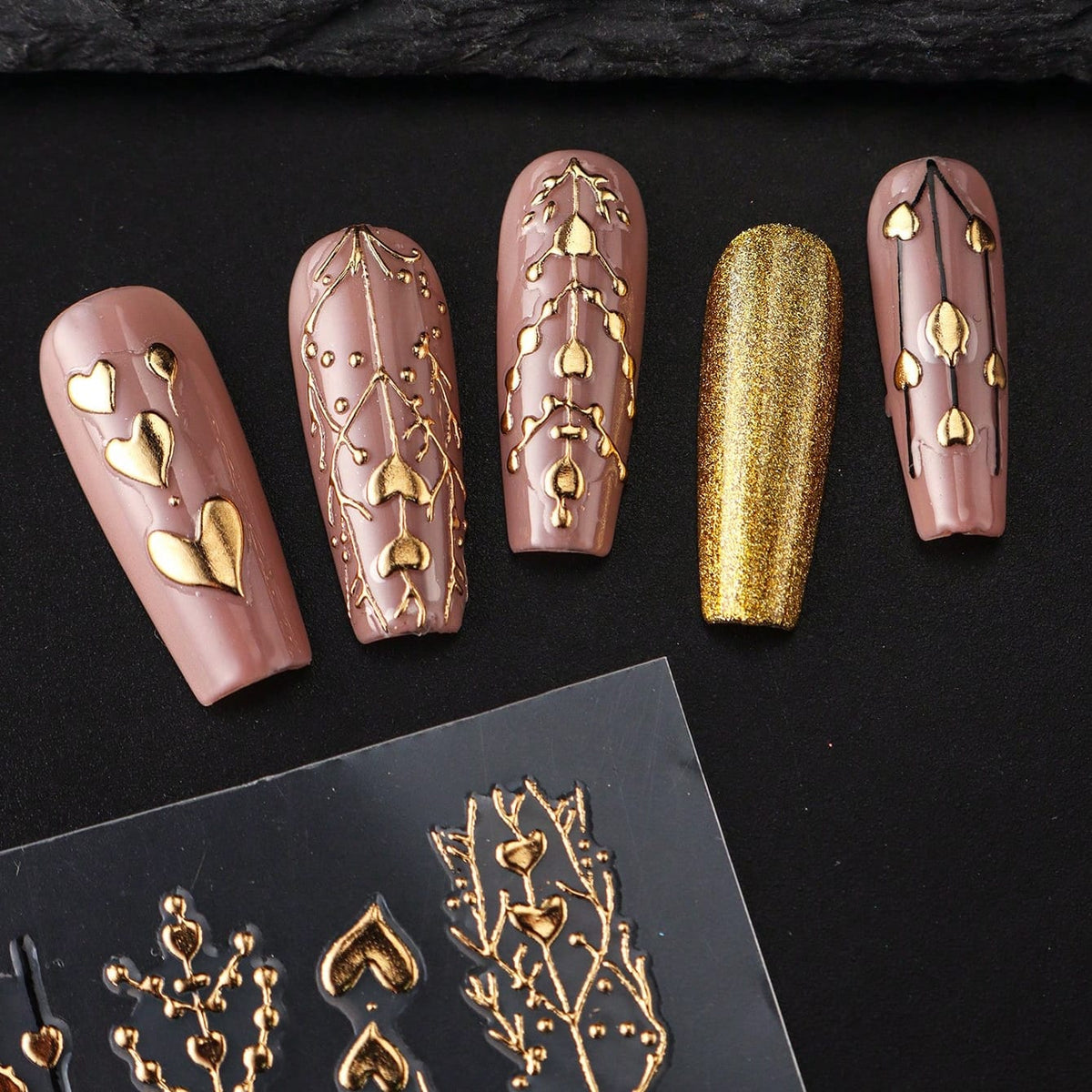 KissICON Golden(1pc) Golden Foil Heart 5D Nail Stickers - Self
