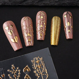 KissICON Golden(1pc) Golden Foil Heart 5D Nail Stickers - Self