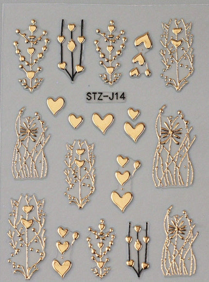 KissICON Golden(1pc) Golden Foil Heart 5D Nail Stickers - Self