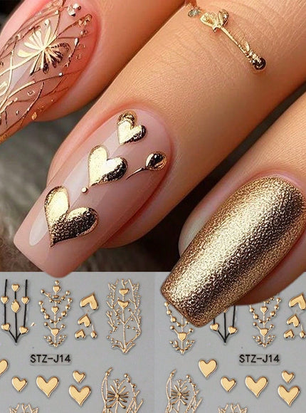 KissICON Golden(1pc) Golden Foil Heart 5D Nail Stickers - Self