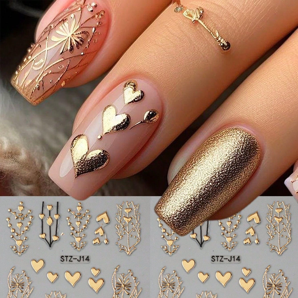 KissICON Golden(1pc) Golden Foil Heart 5D Nail Stickers - Self