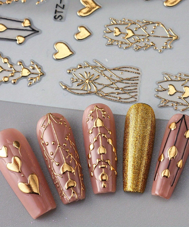 KissICON Golden(1pc) Golden Foil Heart 5D Nail Stickers - Self