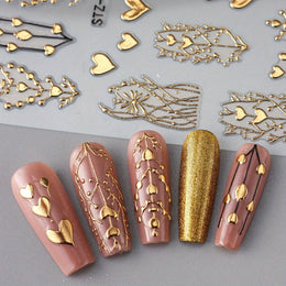 KissICON Golden(1pc) Golden Foil Heart 5D Nail Stickers - Self