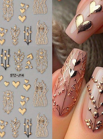 KissICON Golden(1pc) Golden Foil Heart 5D Nail Stickers - Self