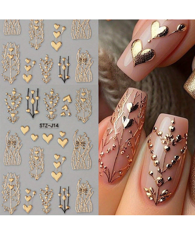 KissICON Golden(1pc) Golden Foil Heart 5D Nail Stickers - Self
