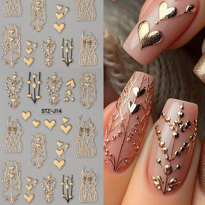 Golden Foil Heart 5D Nail Stickers - Self