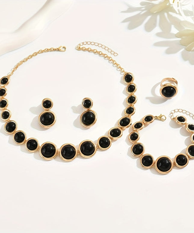 jkthpu-45 Golden And Black KissIcon Geometric Jewelry Set 4Piece Black Hemispheres