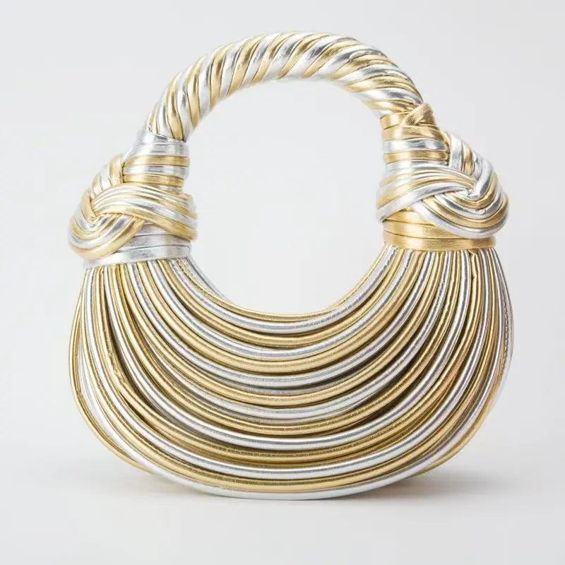KissICON Golden And Silver / (20cm<Max Length<30cm) Handbags Gold Designer Brand Handwoven Noodle Bags