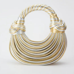 KissICON Golden And Silver / (20cm<Max Length<30cm) Handbags Gold Designer Brand Handwoven Noodle Bags