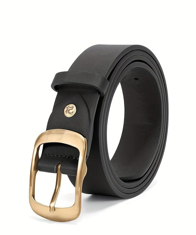 jkthpu-45 Golden (Buckle) / L Chic Plus Size PU Belt Oval Gold Buckle for Work  Campus