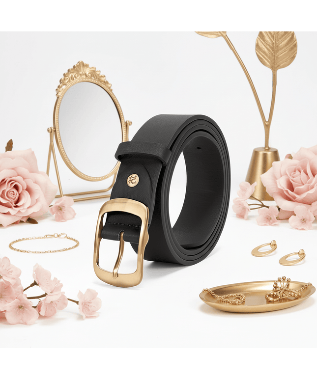 Chic Plus Size PU Belt Oval Gold Buckle for Work  Campus