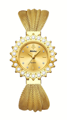 jkthpu-45 Golden case-Golden face KissIcon Retro Skeleton Watch Gold Dial Black Strap - Chic