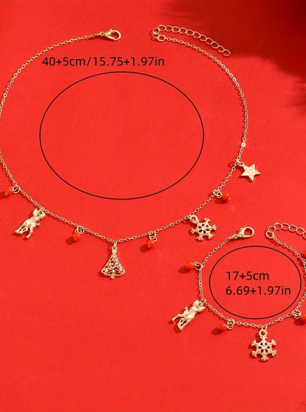 KissICON Golden Christmas Snowflake Deer Necklace