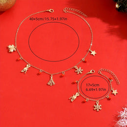 KissICON Golden Christmas Snowflake Deer Necklace