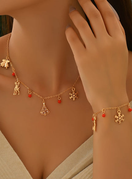 KissICON Golden Christmas Snowflake Deer Necklace