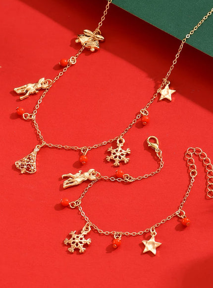 KissICON Golden Christmas Snowflake Deer Necklace