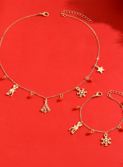 KissICON Golden Christmas Snowflake Deer Necklace