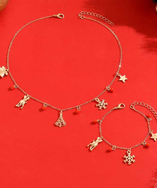 KissICON Golden Christmas Snowflake Deer Necklace