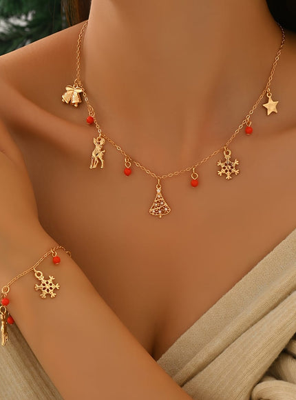 KissICON Golden Christmas Snowflake Deer Necklace