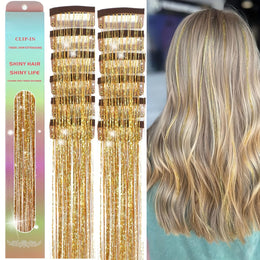 KissICON Golden color / 24inch KissIcon Clip In Hair Tinsel TwelvePcs - Sparkly