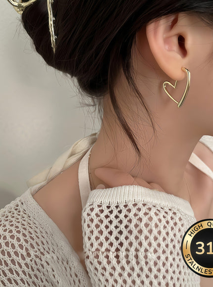 jkthpu-45 Golden HeartShaped AntiAllergic Stainless Steel Earrings for Her
