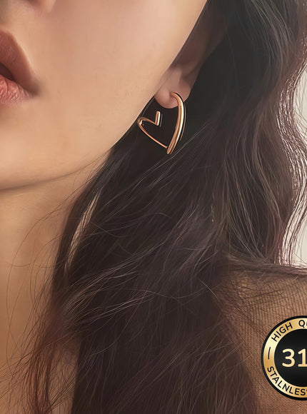 jkthpu-45 Golden HeartShaped AntiAllergic Stainless Steel Earrings for Her