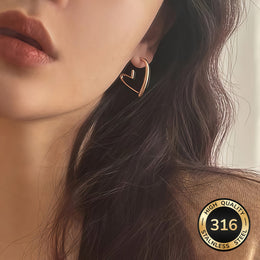jkthpu-45 Golden HeartShaped AntiAllergic Stainless Steel Earrings for Her