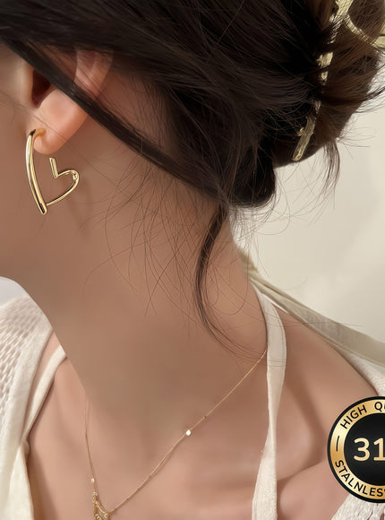 jkthpu-45 Golden HeartShaped AntiAllergic Stainless Steel Earrings for Her