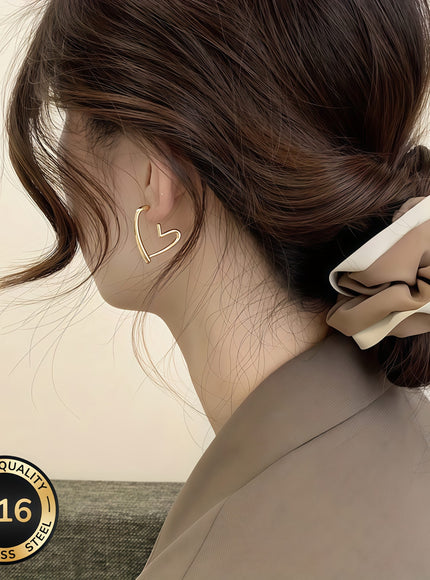jkthpu-45 Golden HeartShaped AntiAllergic Stainless Steel Earrings for Her