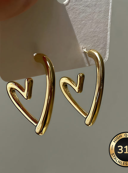 jkthpu-45 Golden HeartShaped AntiAllergic Stainless Steel Earrings for Her