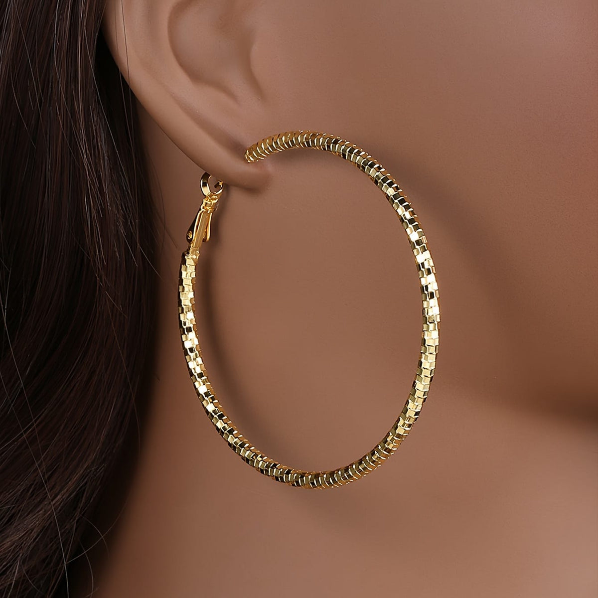 jkthpu-45 Golden KissIcon 18K Golden Hoop Earrings Copper Base - Daily Gift