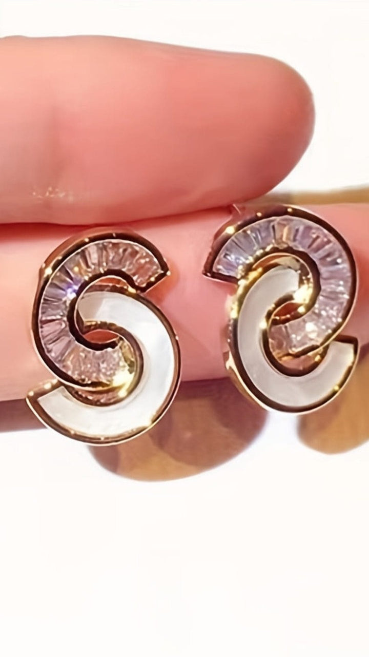 KissIcon Elegant Double C Zirconia Earrings - Pearl Glow