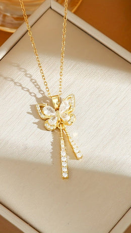 jkthpu-45 Golden KissIcon Sparkling Zirconia Gold Butterfly Necklace - Shine