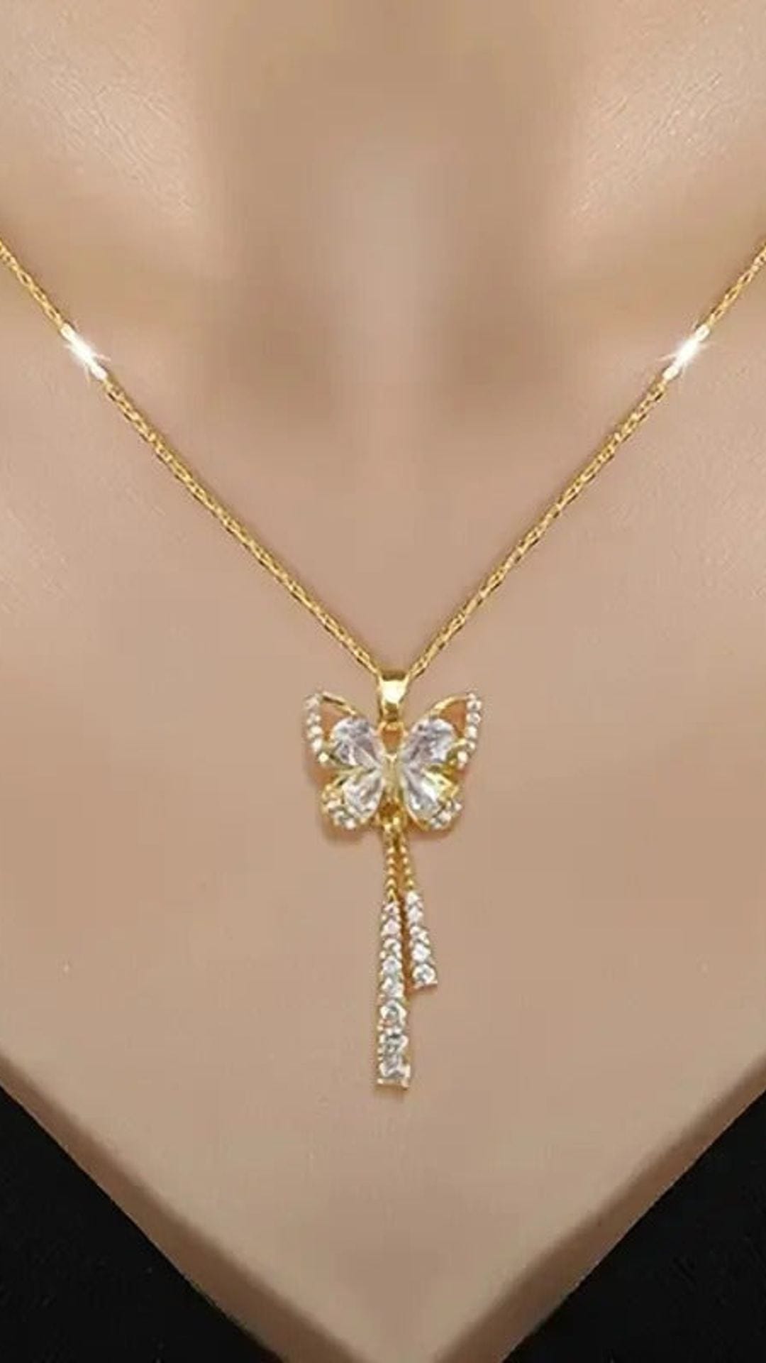 jkthpu-45 Golden KissIcon Sparkling Zirconia Gold Butterfly Necklace - Shine