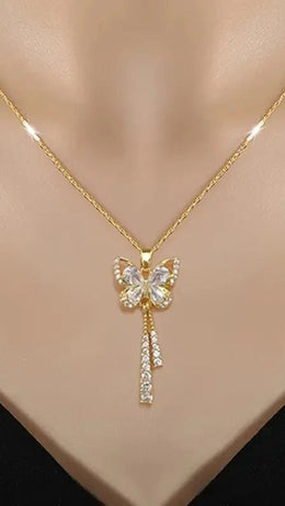 jkthpu-45 Golden KissIcon Sparkling Zirconia Gold Butterfly Necklace - Shine