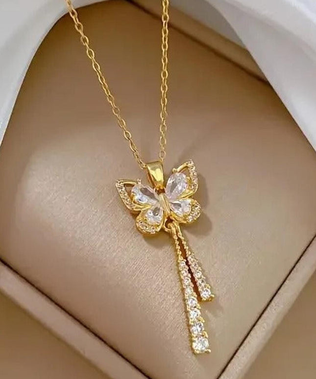 jkthpu-45 Golden KissIcon Sparkling Zirconia Gold Butterfly Necklace - Shine