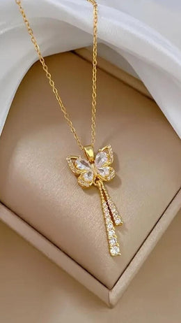 jkthpu-45 Golden KissIcon Sparkling Zirconia Gold Butterfly Necklace - Shine