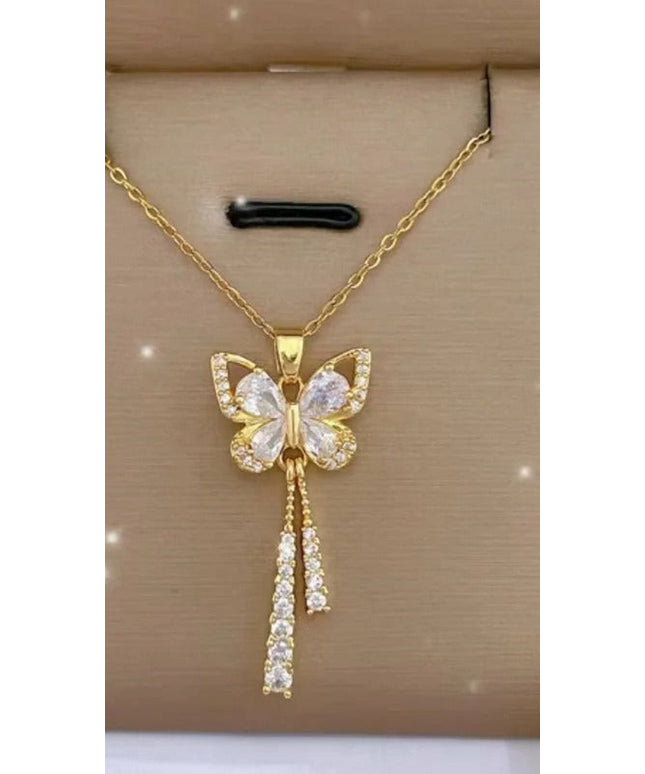 jkthpu-45 Golden KissIcon Sparkling Zirconia Gold Butterfly Necklace - Shine