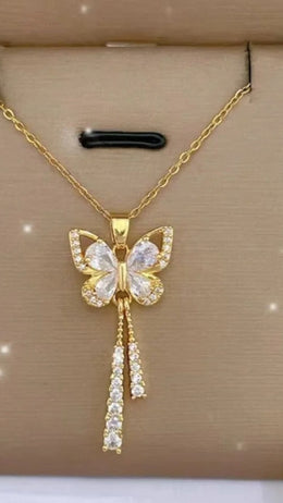 jkthpu-45 Golden KissIcon Sparkling Zirconia Gold Butterfly Necklace - Shine