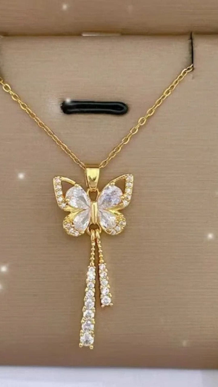 KissIcon Sparkling Zirconia Gold Butterfly Necklace - Shine