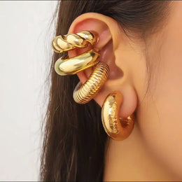 KissICON Golden Set-4pcs 5pcs/set Trendy Elegant Design Ear Cuff Classic Elegant Style Gifts Women's No Piercing Clip Silver Earrings Circle Leaf Shaped