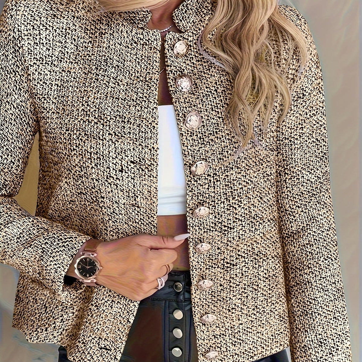 KissICON Golden / UK 18 Elegant Curve Blazer – Lightweight Washable Textured