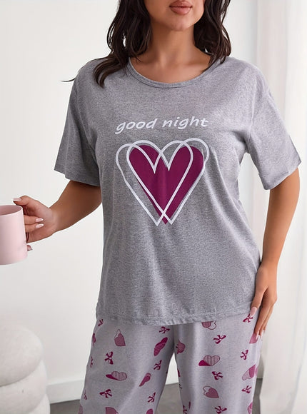 jkthpu-45 Good Night Love Heart Print Pajama Set for