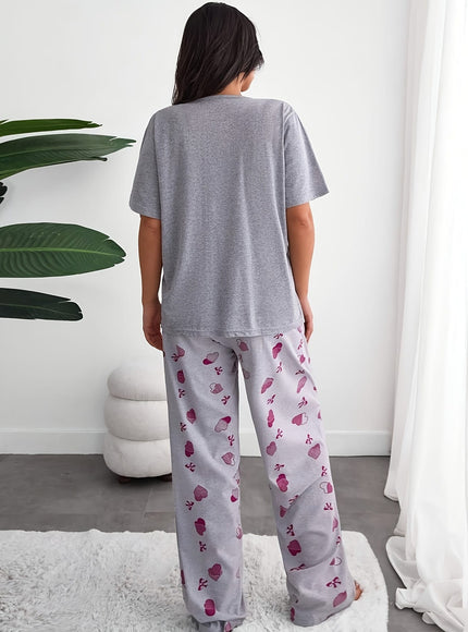 jkthpu-45 Good Night Love Heart Print Pajama Set for