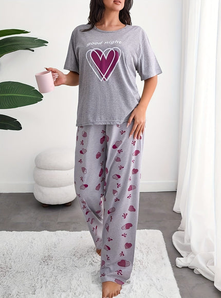 jkthpu-45 Good Night Love Heart Print Pajama Set for