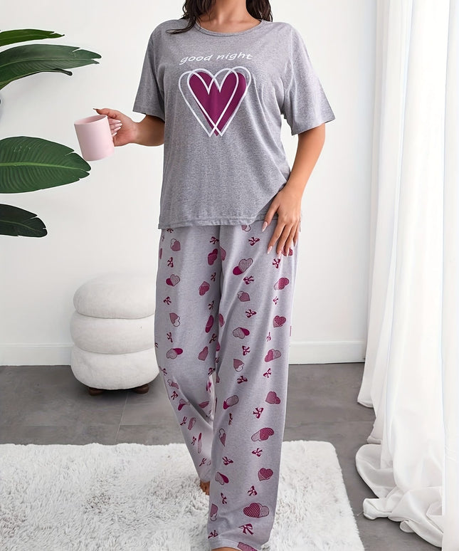 jkthpu-45 Good Night Love Heart Print Pajama Set for